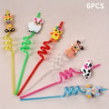 6pcs Zoo-themed Straws  Reusable Plastic Twisted Straws  Decorations for School, Kids' Birthdays, and Family Parties