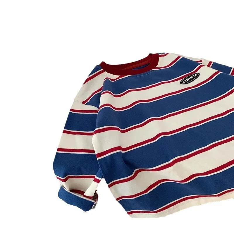 Stylish Boys' Striped Sweatshirt  Comfortable Long Sleeve Top for Spring & Autumn Casual Base Layer Shirt