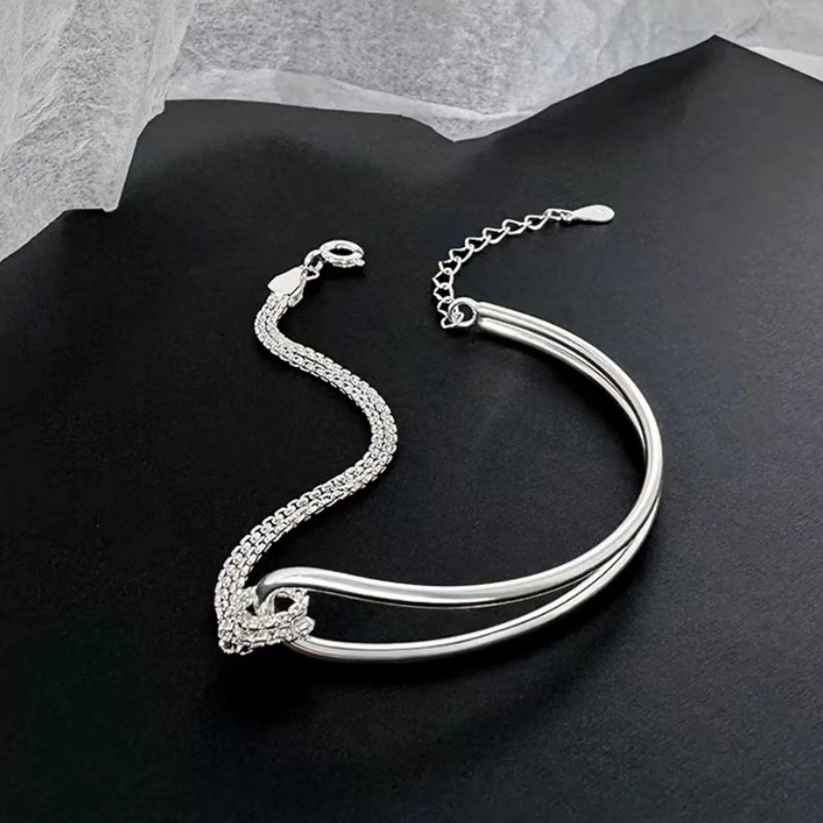 925 Sterling Silver Geometric Square Round Bead Bracelet For Women Personality Temperament Simple Hand Jewelry Party