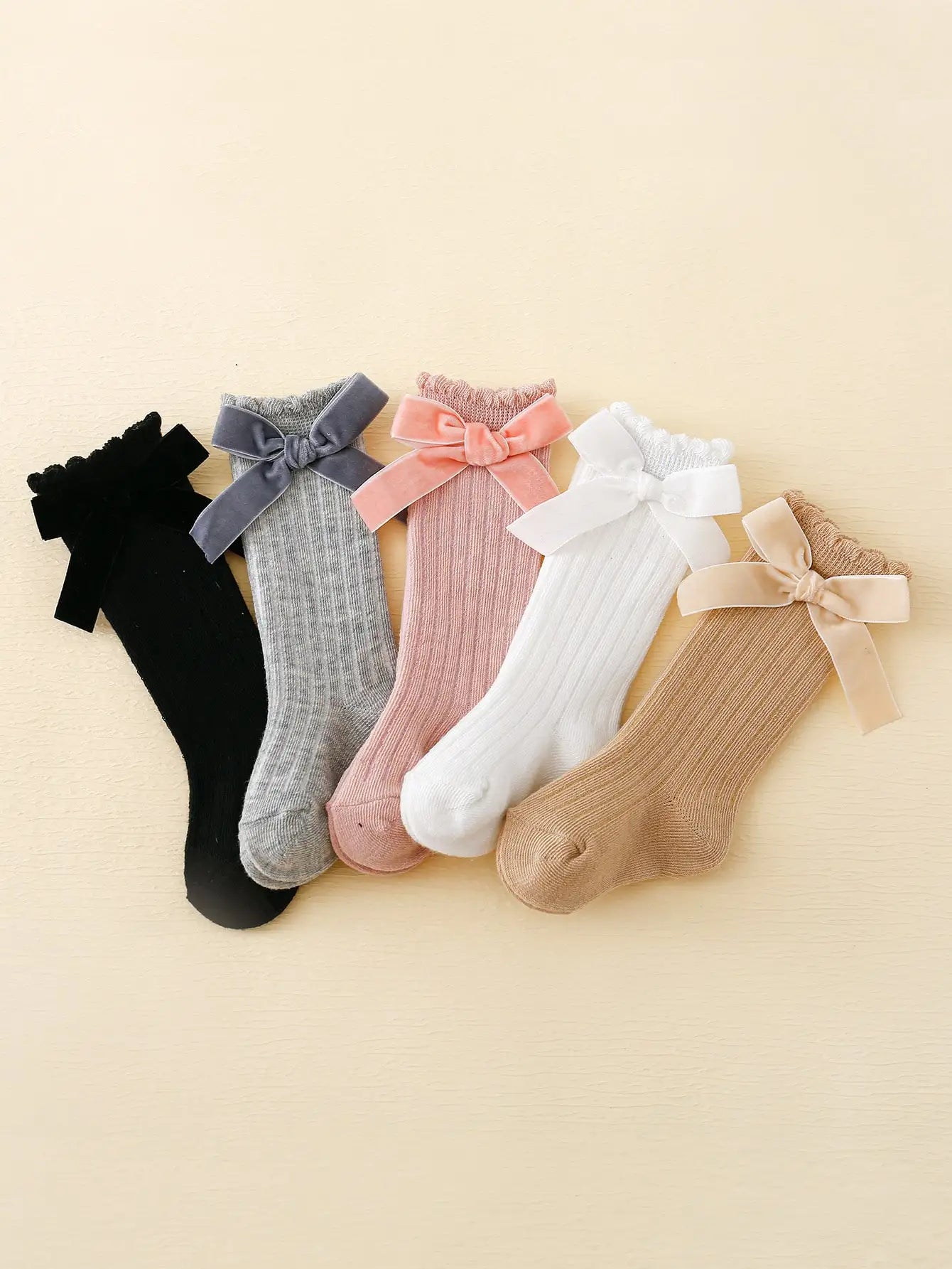 4/5 Pairs Baby Girls Long Knee High Socks With Bownots,Cotton Soft Cute Infants Princess Party Dress Socks For 1-3 Year Children