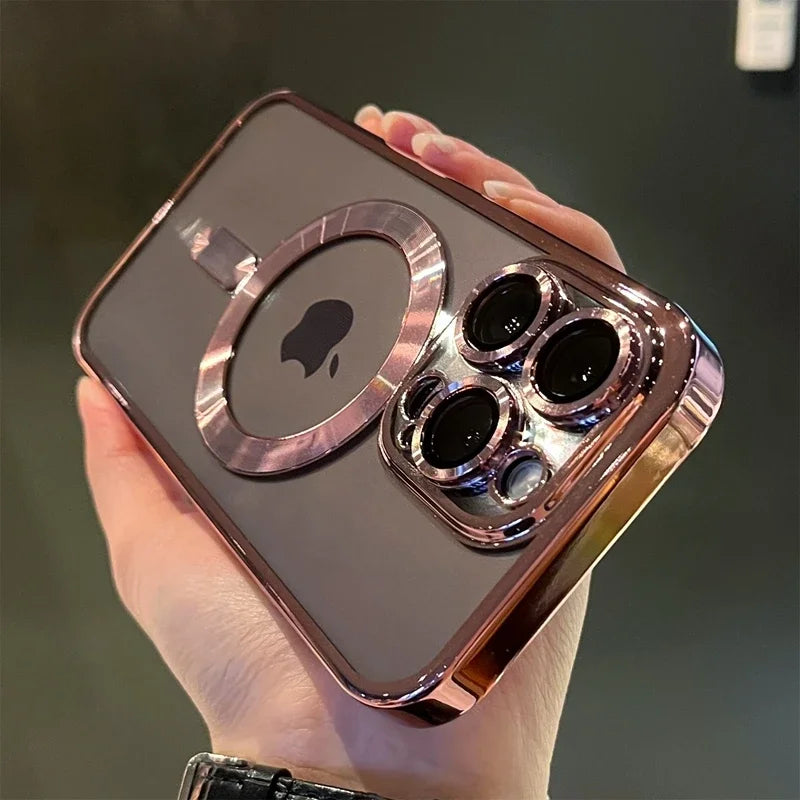 Luxury Transparent Wireless Charging Case For iPhone 15 14 13 12 11 16 17 18 Pro Max Plus Air Magnetic Silicone Cover
