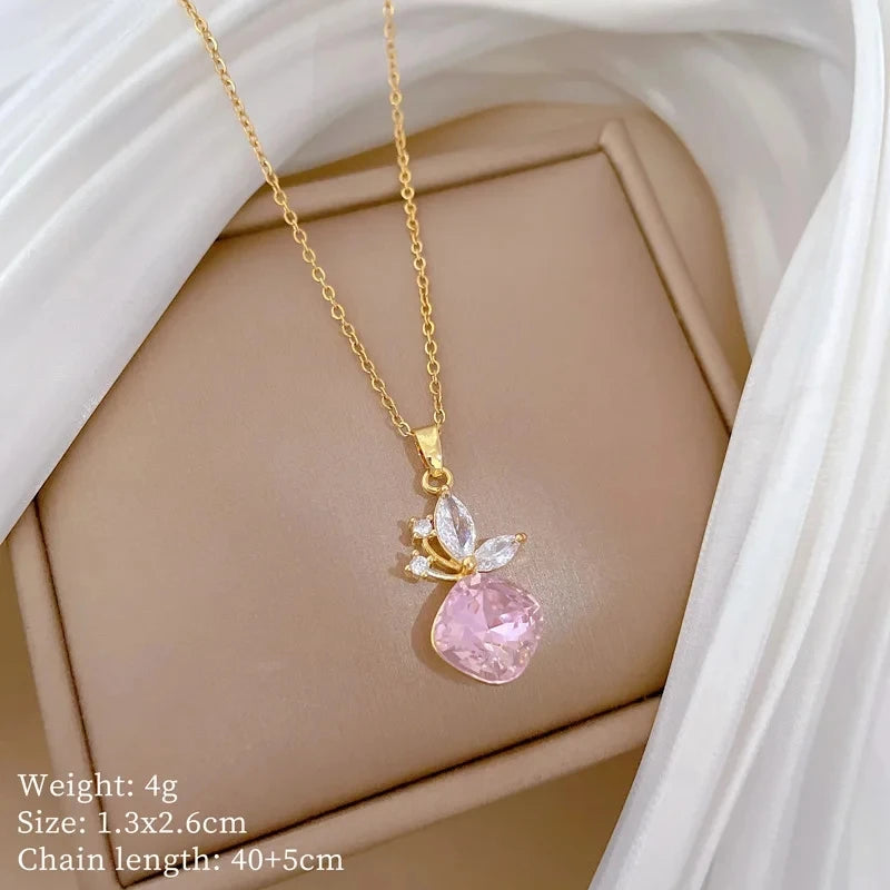 Fashionable Luxury Micro-Set Zircon Copper Pendant Necklace for Women Stylish Personality Versatile Stainless Steel Choker Jewel