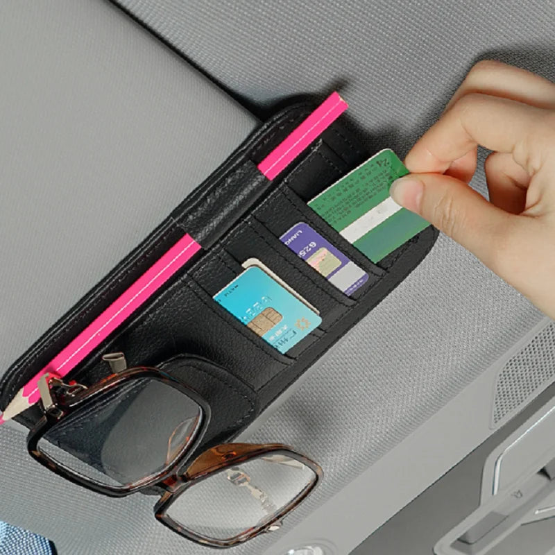 12.5x15CM Car Sun Visor Storage Bag Clip-on Glasses Holder Interior Accessories Business Card & Bill Organizer for Vehicle