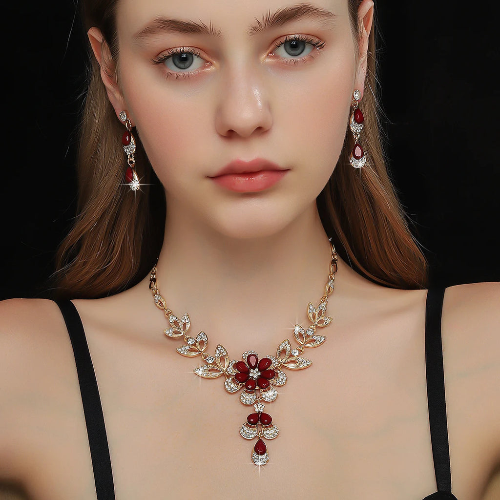 Luxury Color Matching Unique Necklace Earring Set Date Party Banquet Bridal Wedding Dress High End Jewelry