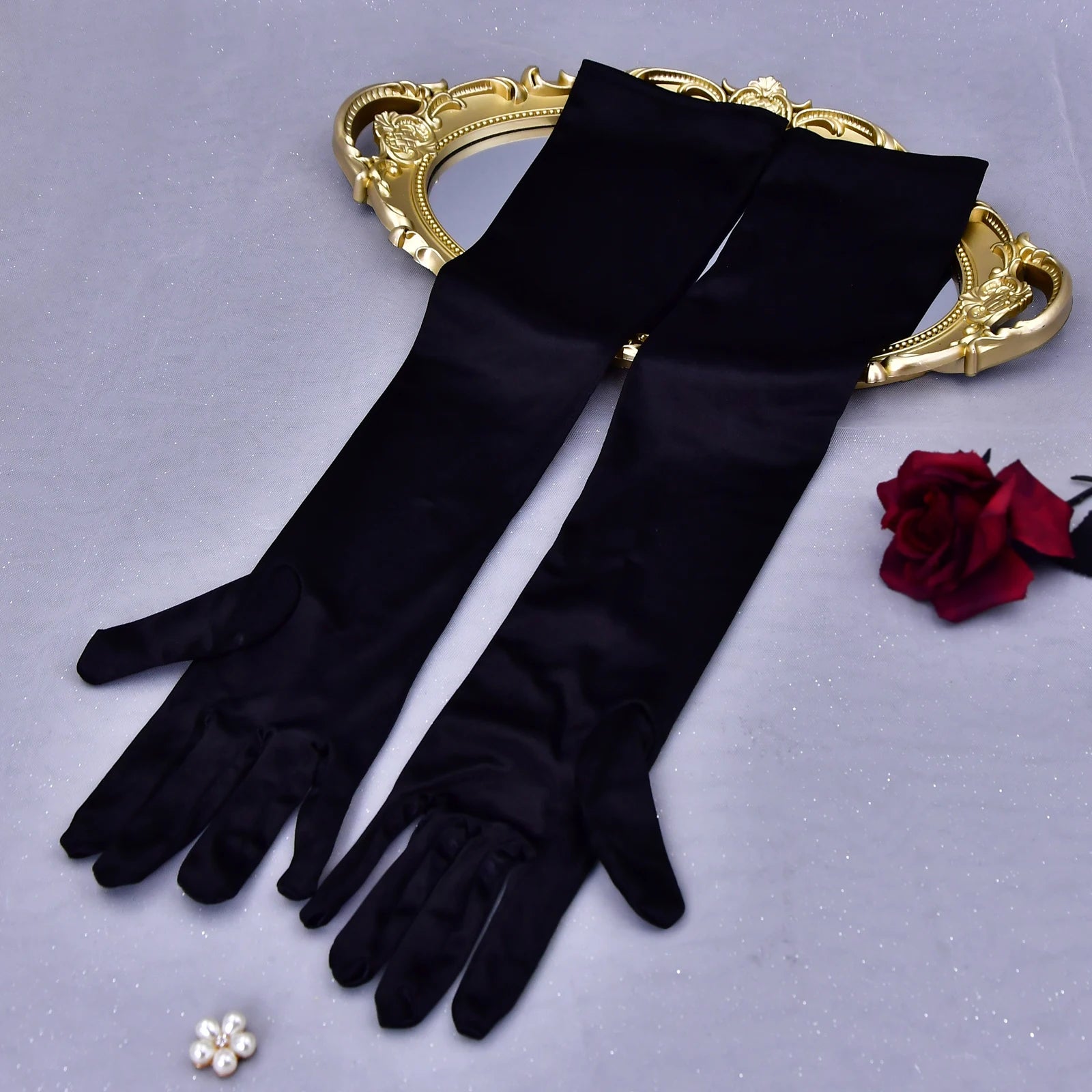 vm22 1 Pair Wedding Bride Gloves Black Covers Arms White Long Satin Elegant Women Evening Party Finger Mitten Gants Mariage