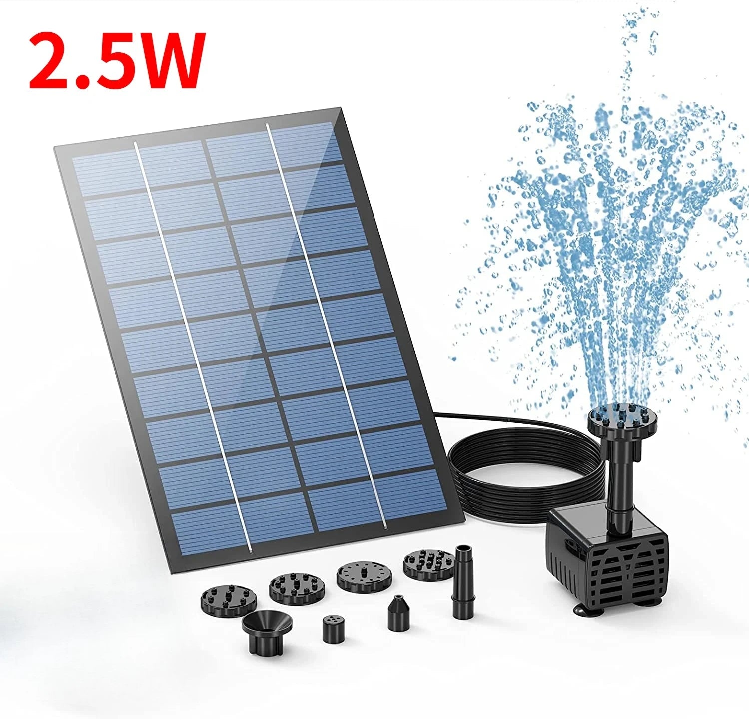 2.5W Split Solar Fountain Pump 6 Nozzles 4ft Water Pipe Outdoor Garden Landscape Decoration