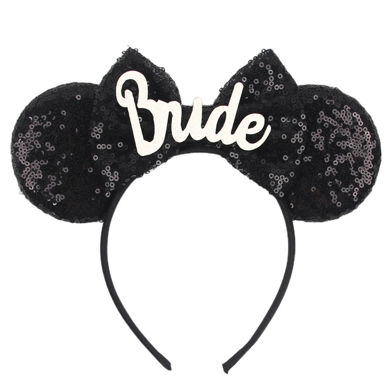 White Day Mouse Ears Headband With Veil Sequins 5"Bow Headwear For Women Festival Hairband Single Party DIY Hair Accessories