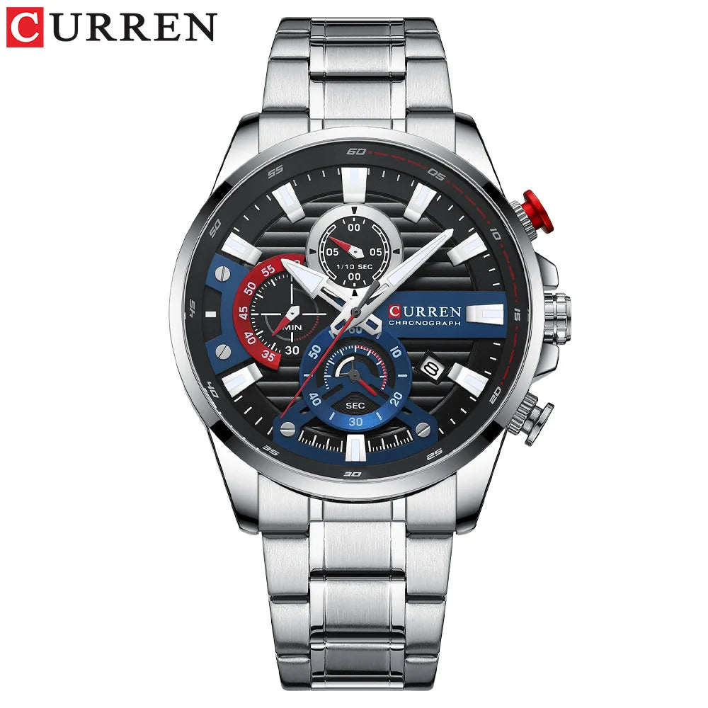 Gurren 8415 Men's Minimalist Six-hand Quartz Watch, Water-resistant Calendar Business Wristwatch