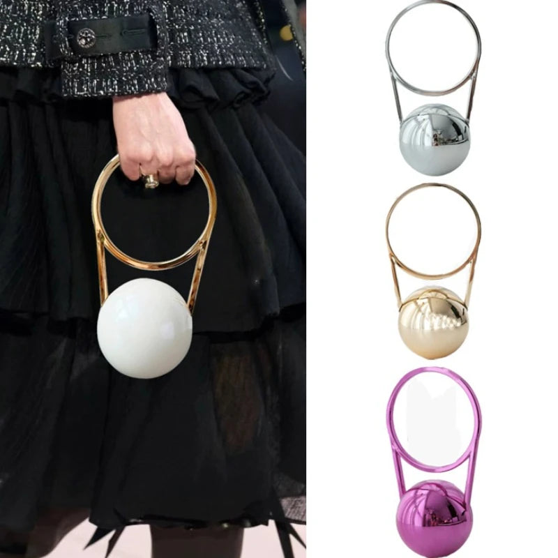 Evening Party Mini PVC Ball Handle Bag Women Luxury Electroplated Bowling Purses Elegant Minimalist Round Ball Designer Handbags