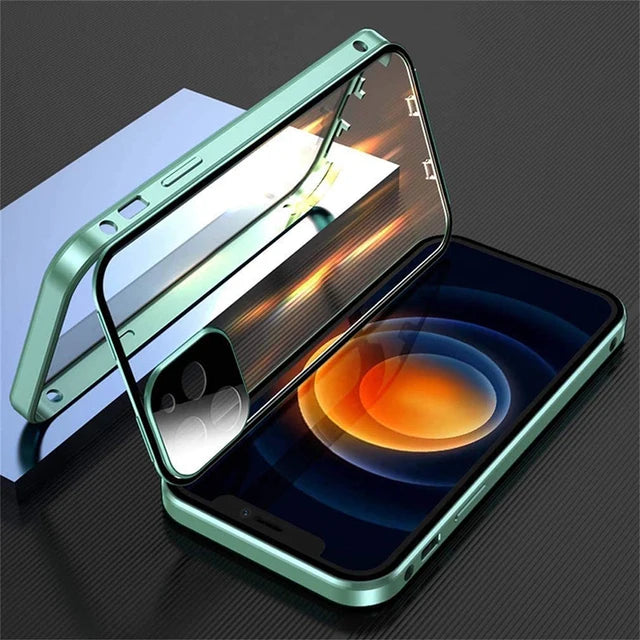 360° Metal Magnetic Double Sided Glass Cover With Lens Protection For IPhone16 14 15 Pro Max For IPhone13 12 11 Double Lock Case