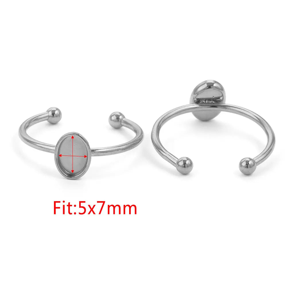 10pcs Adjustable Stainless Steel Open Ring Settings Blank Base Bezel Cabochons Rings For Jewelry Making DIY Finger Ring Blank