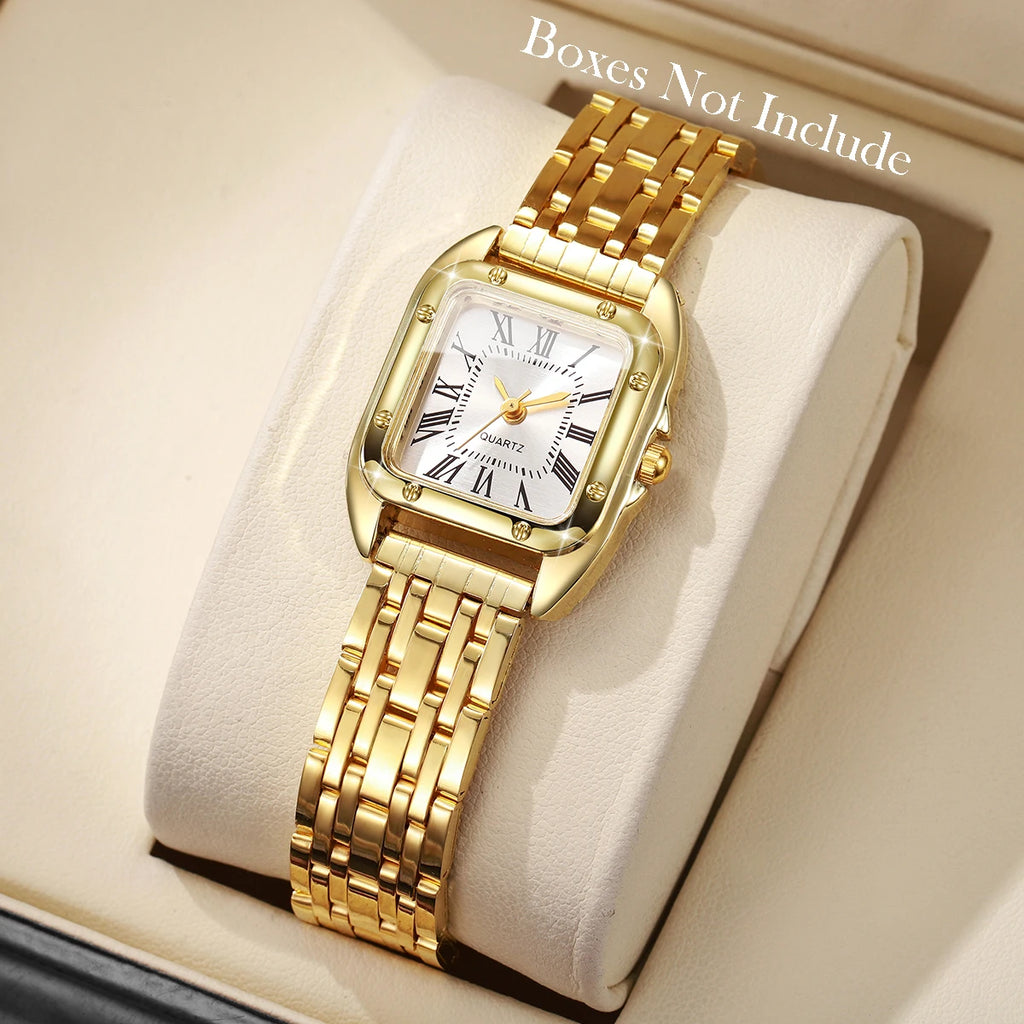 Luxury Square Women Quartz Watch Fashion Roma Dial Ladies Wristwatch Reloj Mujer Girls Clock Gift (Without Box)