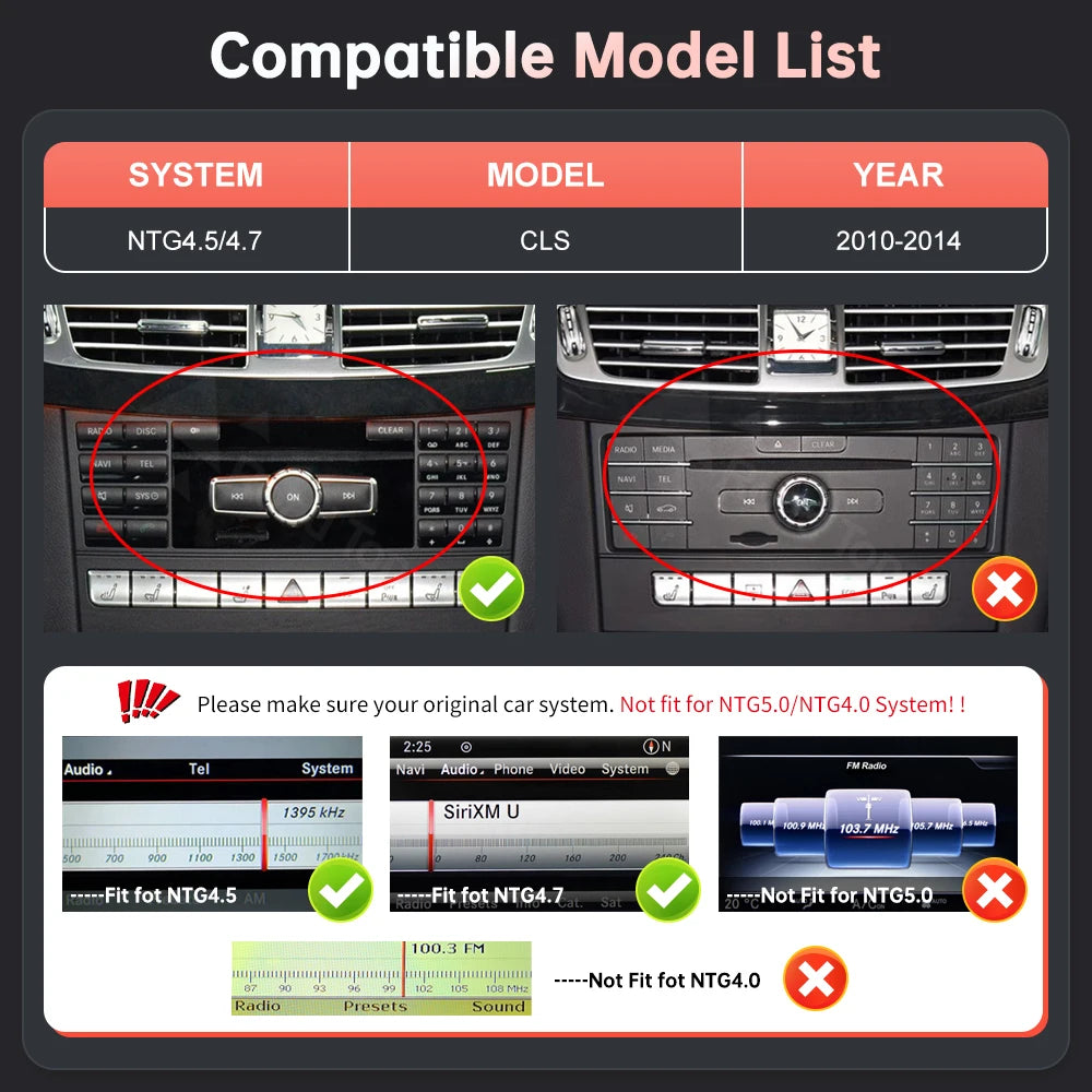 Car Multimedia Display Screen Wireless CarPlay Android Auto For Mercedes-Benz CLS W218 2010-2014 With Airplay Mirror Link