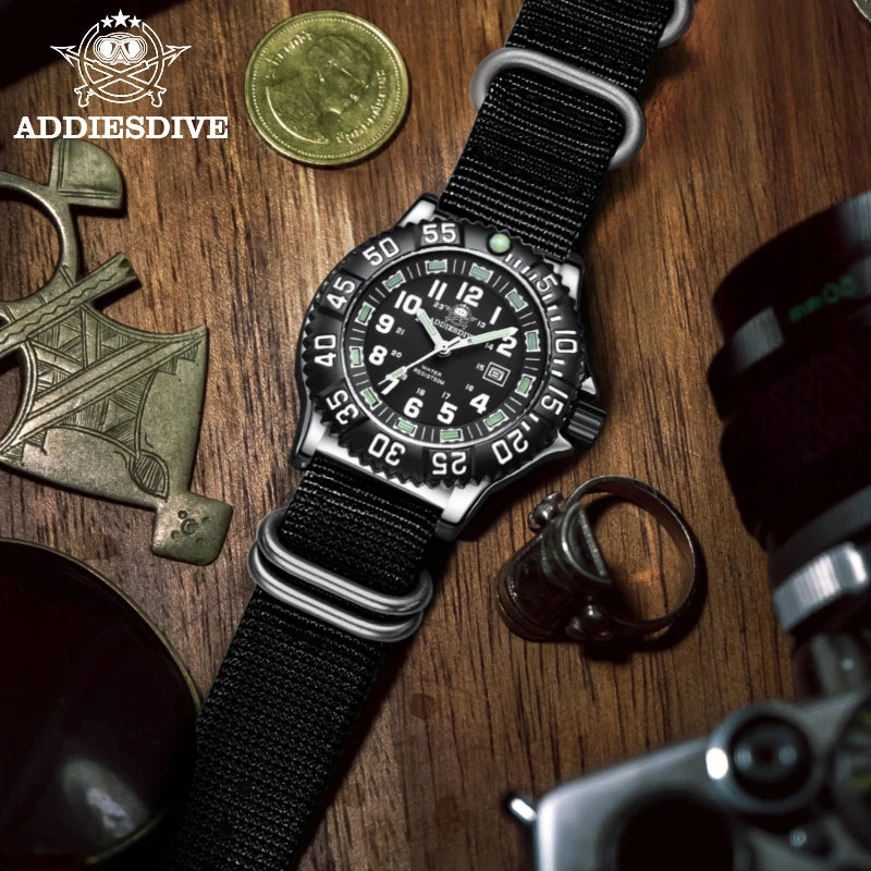 ADDIESDIVE Fashion Men's Analog Watches 50m Waterproof Luminous Tube Nylon Sports Men Military Wristwatches Quartz Watch For Men