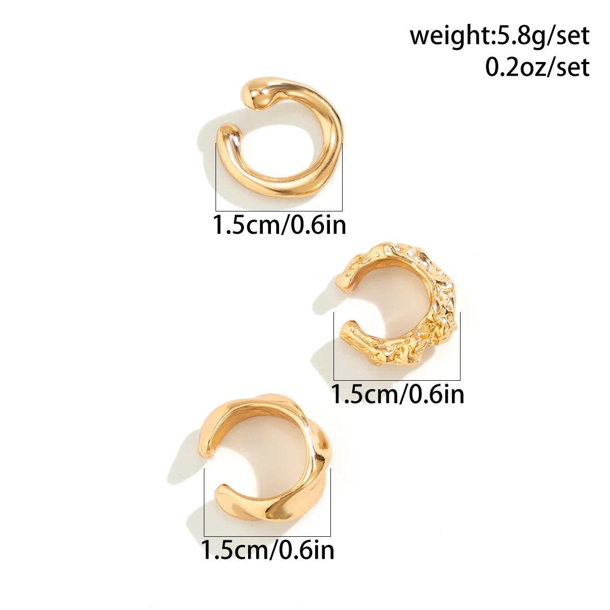 PuRui Fashion Geometric Ear Cuff Earrings for Women 3 pcs/set Metal Chunky No Piercing Clip Earrings Ladies Party Girls Jewelry
