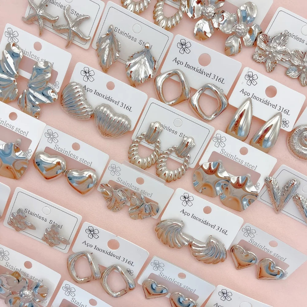 5/8/10/20/30Pairs Fashion Stainless Steel Heart Flower Starfish Earrings For Women Mix Style Simple Daily Party Gift Jewelry