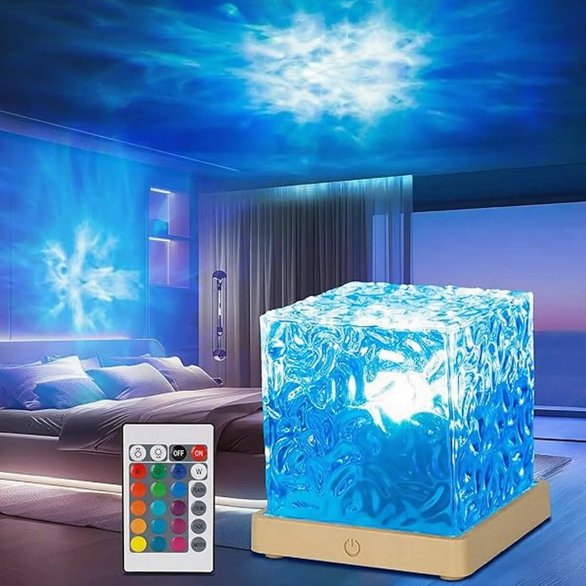 16Colors Ocean Wave Projector Light Dynamic Rotating Flame Remote RGB Dimmable Water Ripple LED Night Lamp for Living Room Decor