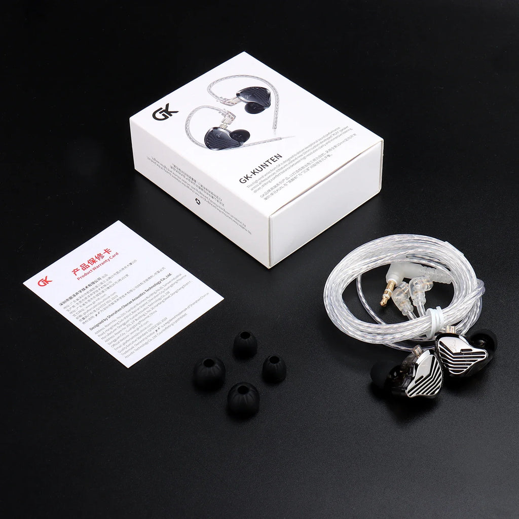 Gk Kunten 1DD Dynamic Drive Earphone Hifi IEMs In Ear Earbuds 2pin Detachable Cable Metal Gamer Headset