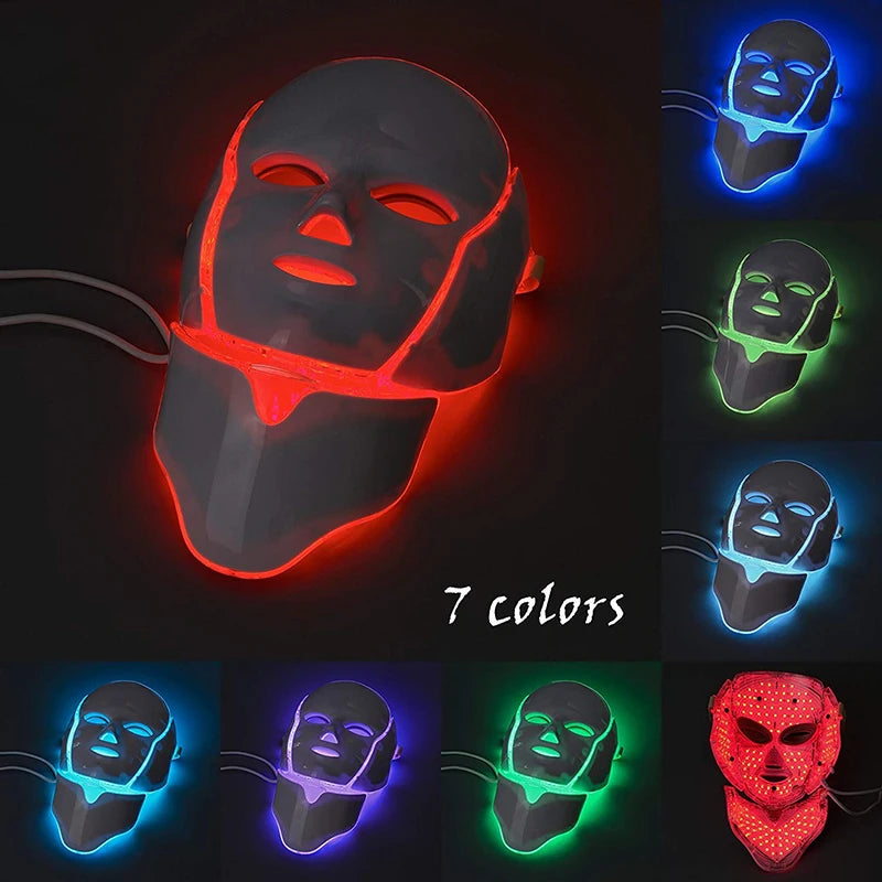 LED Facial Mask 7 Colors Balance Skin Tone Minimize Pores Brighten Skin Anti-Acne Face Neck Mask Reduce Neck Wrinkles LED Mask