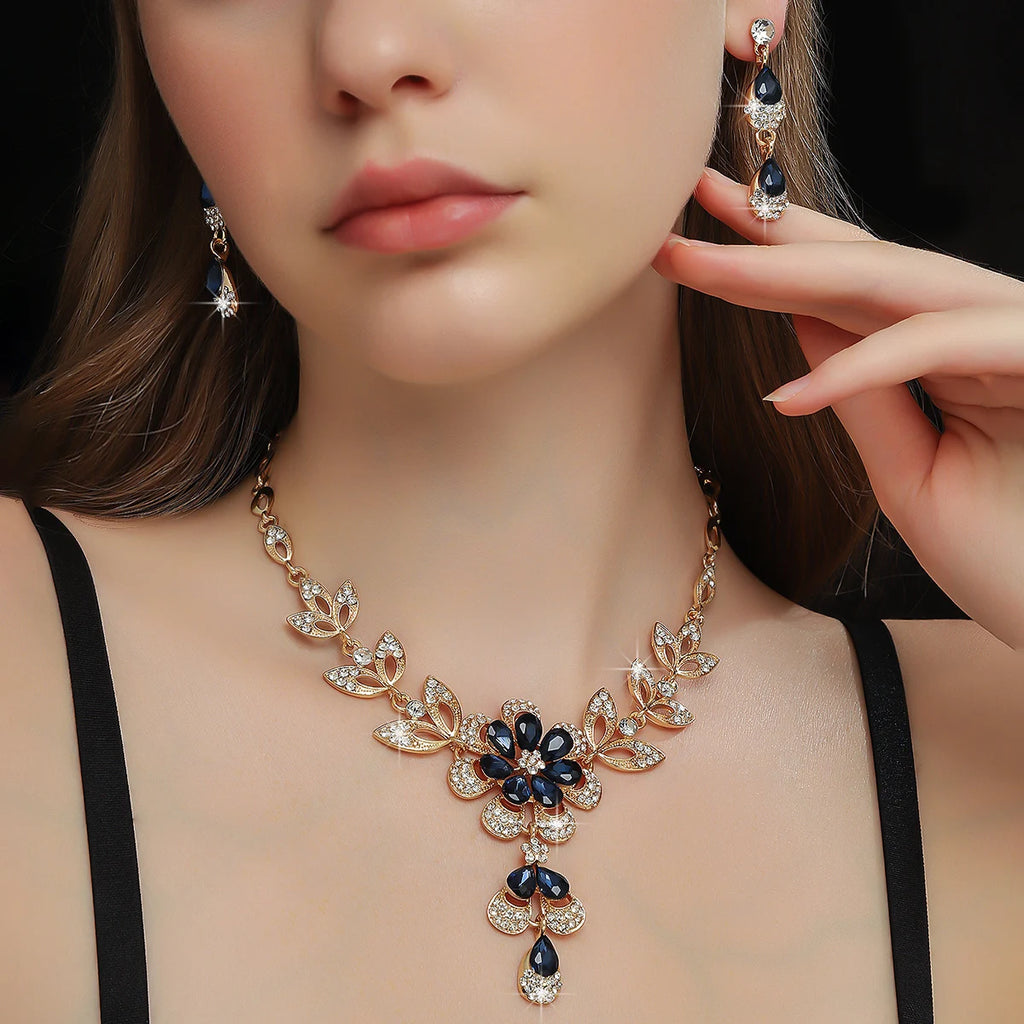 Luxury Color Matching Unique Necklace Earring Set Date Party Banquet Bridal Wedding Dress High End Jewelry
