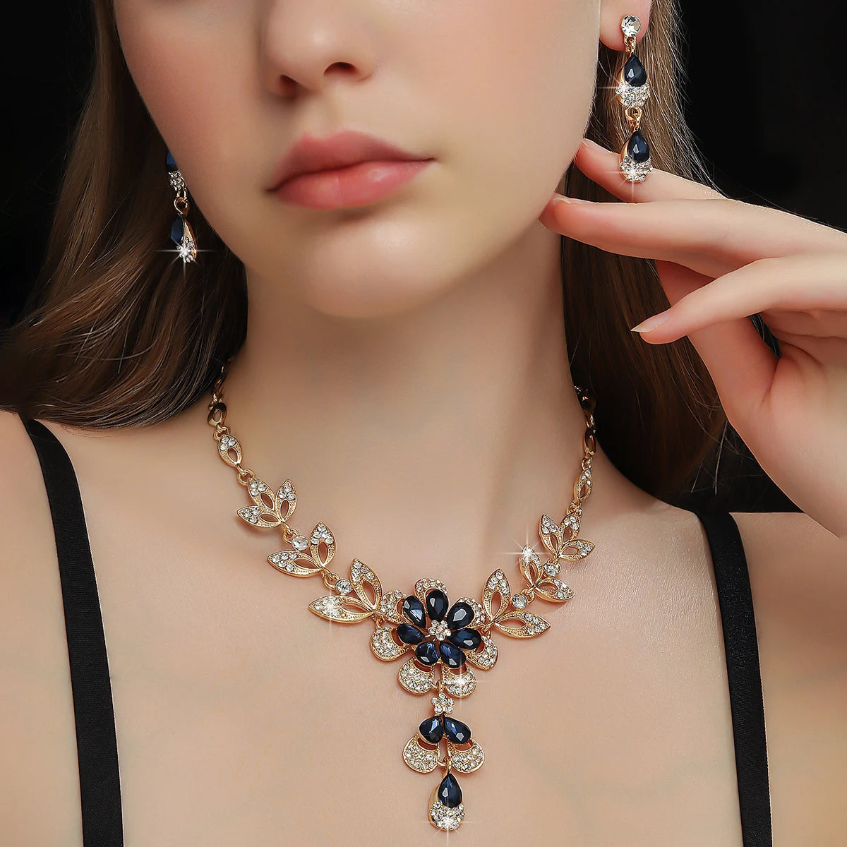 Luxury Color Matching Unique Necklace Earring Set Date Party Banquet Bridal Wedding Dress High End Jewelry