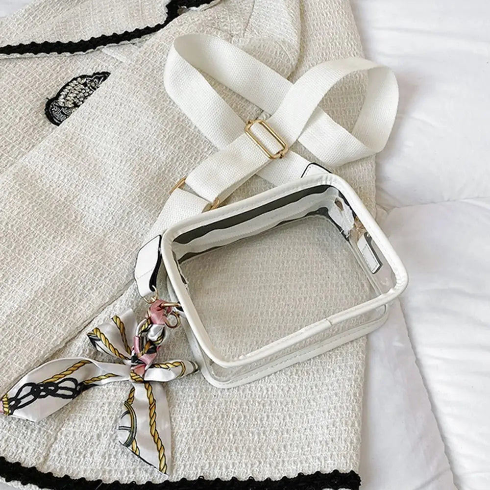 Fashion Shoulder Messenger Bag Transparent Crossbody Bag for Women Girls PVC Jelly Handbag(Excluding ribbons)