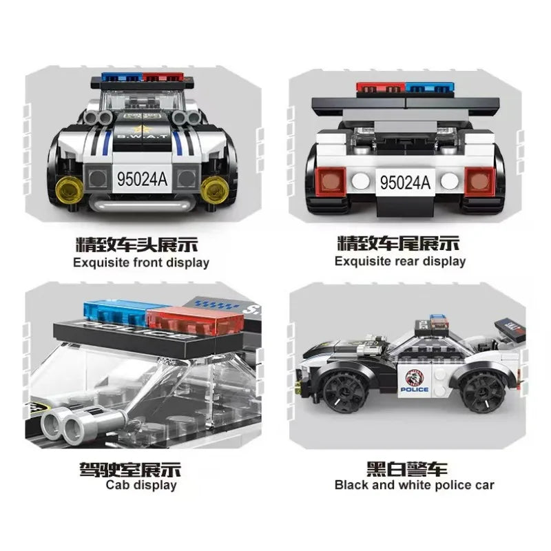 MOC Police Patrol Car Helicopter City Traffic Bus Assembly Model DIY Building Blocks Classic Creative Puzzle Toys Boy Gifts