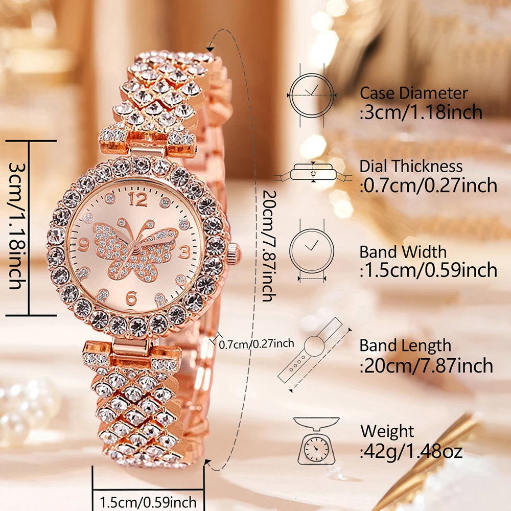 5Pcs/Set Unisex Jewelry Watches Women's Wristwatch Accessories Rose Gold Fashion Business Elegant Trendy Classic Exquisite Retro Light Luxury Rhinestone Luxury Bracelet Watch Set Y2K Suitable for Travel, Vacation, Parties, Da