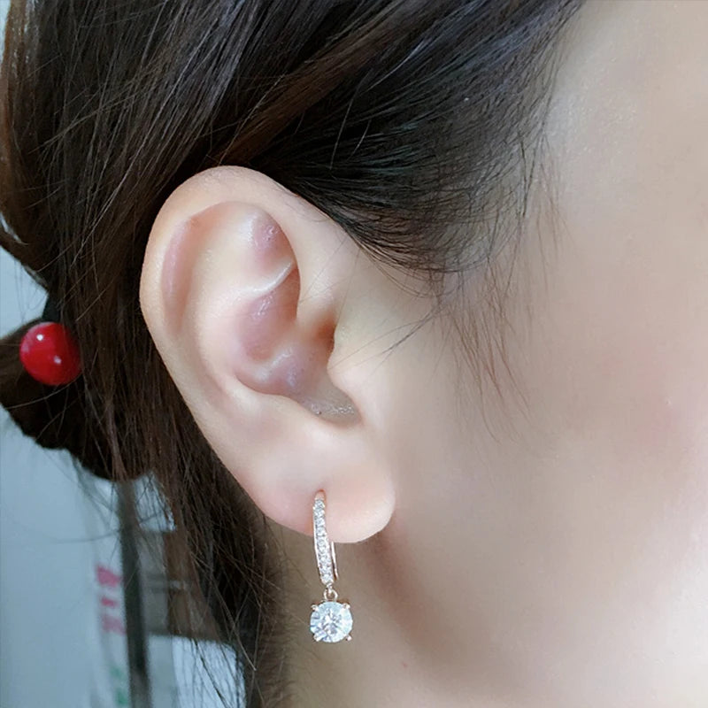 Huitan Minimalist Hook Earrings with Round CZ Pendant for Women Simple Elegant Lady's Ear Accessories Party Daily Trendy Jewelry