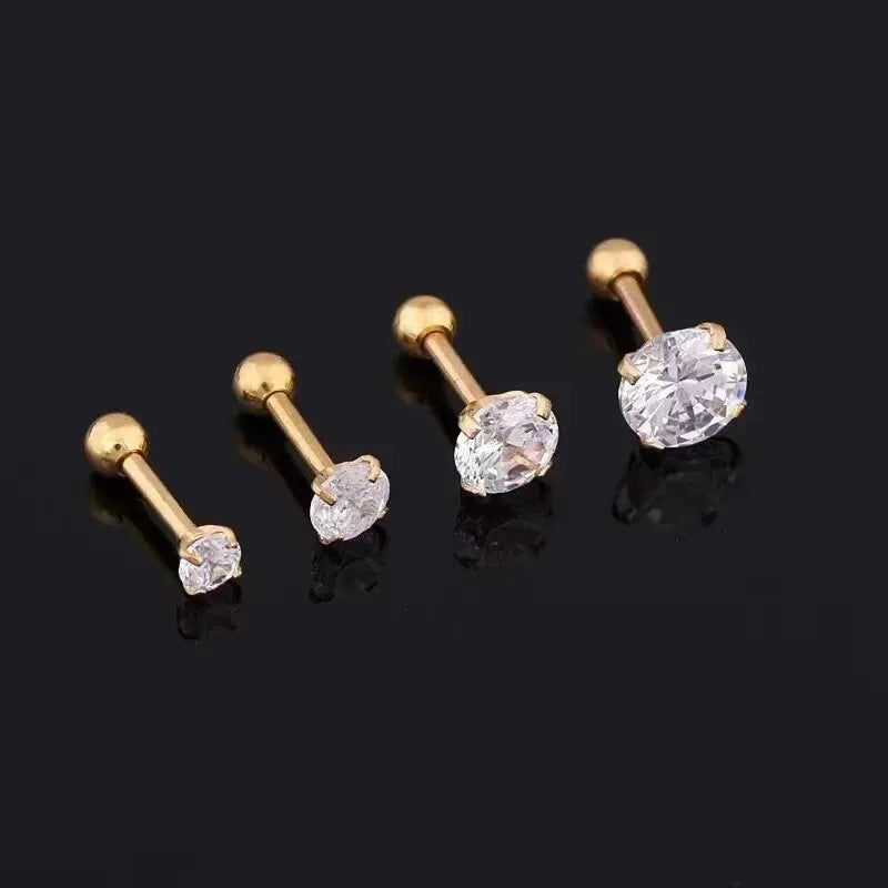 3Pcs/Set 3/4/6mm Simple Crystal Stainless Steel Stud Earrings for Women Men Vintage Geometric Piercing Earrings Y2K Jewelry Gift