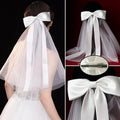 Elegant Bridal Wedding Headdress Double Layer Mesh Tulle White Color Women Short Wedding Veil with Clip Ribbon Bride Headpiece