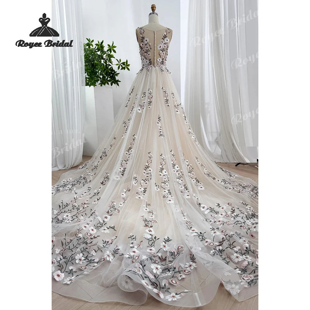 Forest Floral Chiffon A Line Wedding Dresses 2026 Off Shoulder Embroidered Beach Bridal Gown Customized Vestido De Novia