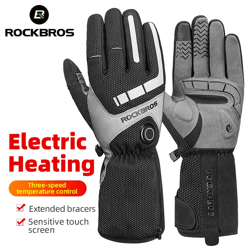 ROCKBROS Heated Skiing Gloves Men Women Winter Motocycle Screen Touch Waterproof Rechargeable 4000mAh Battery Heated Gloves