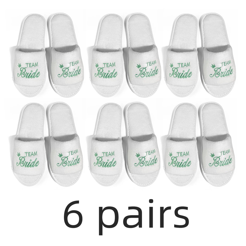 Bride & Bridesmaid, Wedding Party Guests Home Slip On Shoes Bridal Party Slippers Open-toe With Golden, Mint Green and Pink