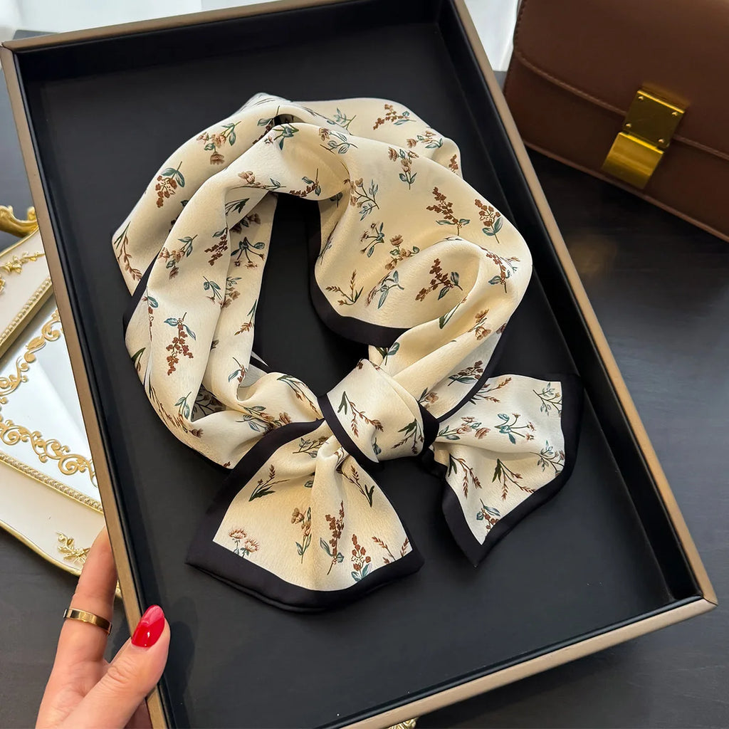 Floral Print 12*145cm Long Ribbon Silk Scarf Women Neck Scarves Headband Female Skinny Neckerchief Hair Band Neck Tie Bag Ribbon