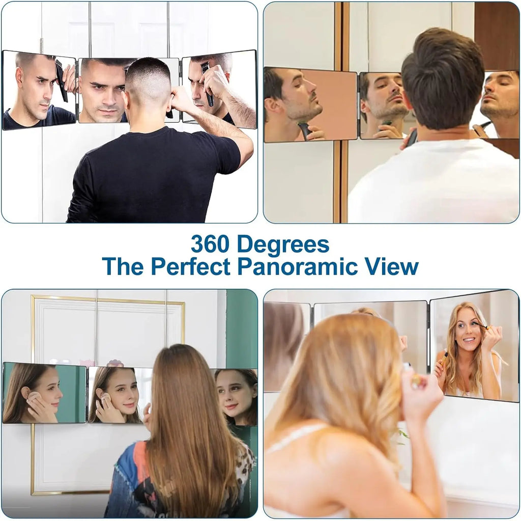 3 Way Compact Mirror for Self Hair Cutting Portable Trifold Cosmetic Mirror Makeup Vanity Mirror for Men and Women Folding Black