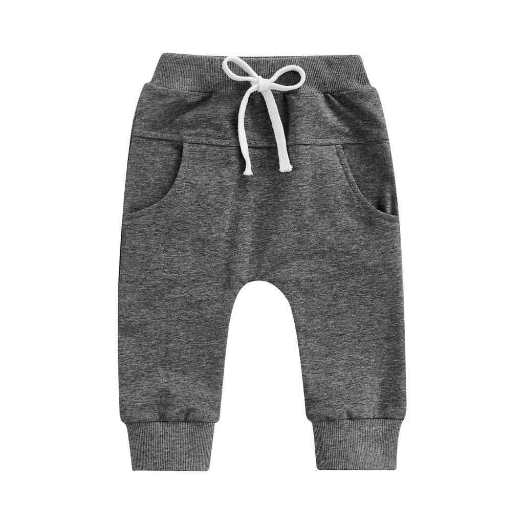 Newborn Baby Boys Girls Trousers, Elastic Waist Adjustable Drawstring Plain Leisure Style Loose Fit Long Pants 0-3T