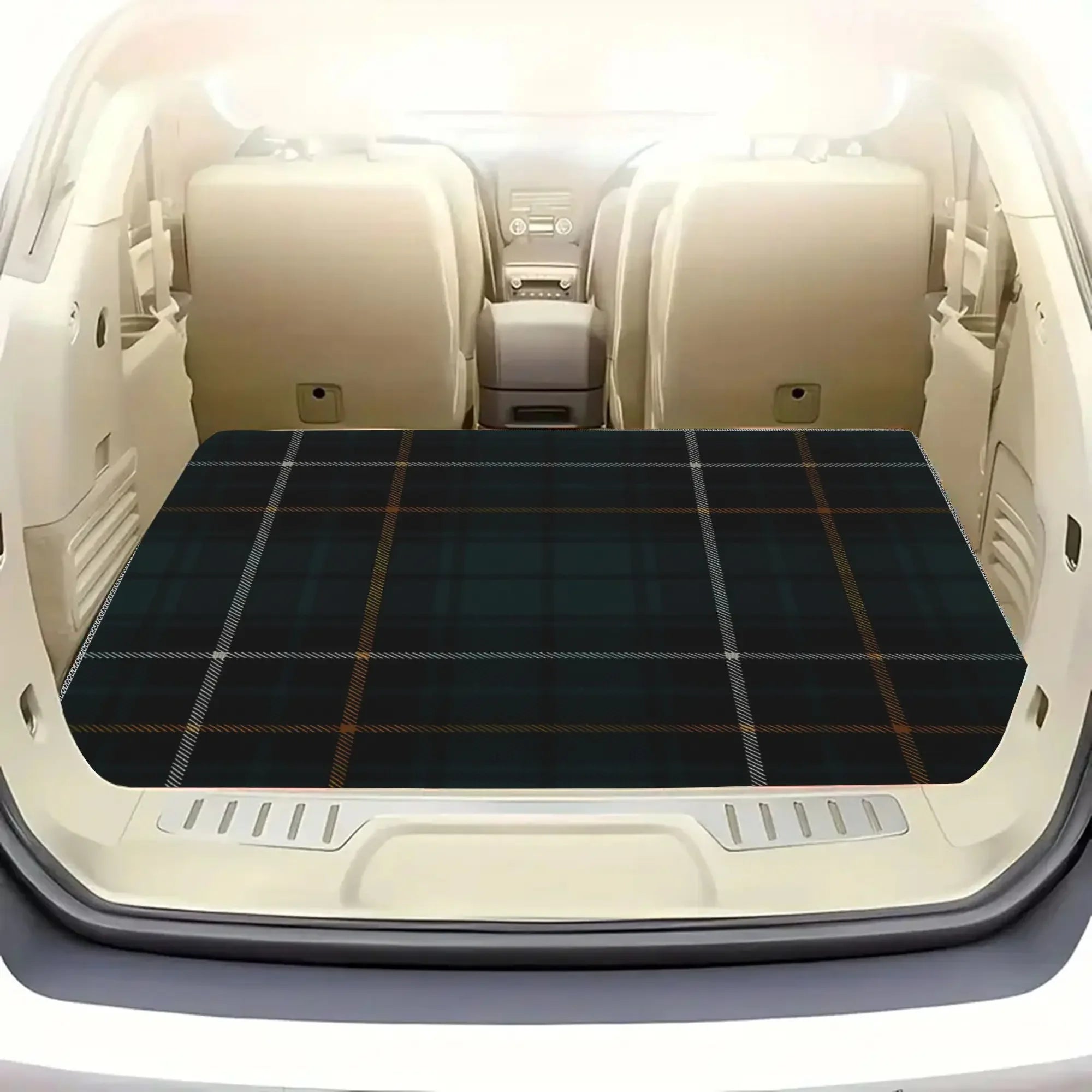 Macalpine Scottish Tartan Car Mat - Easy to Clean Cargo Liner Featuring a Green And Brown Plaid Pattern, Suitable for Large Dogs