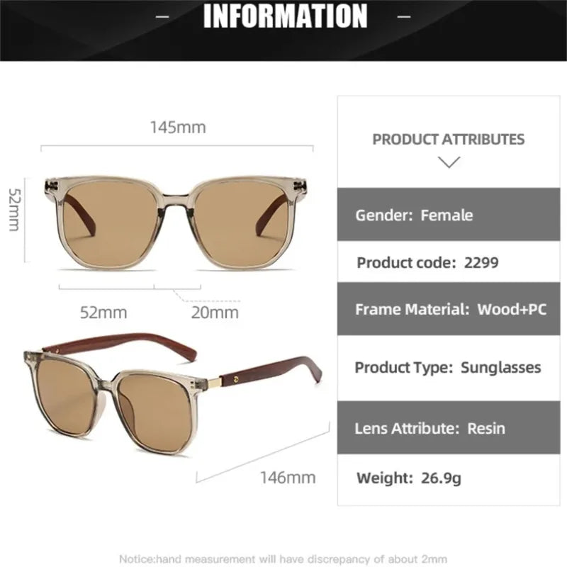 Classic Brown Sunglasses Vintage Aesthetic Square Frame Gradient Lens Wood Texture Eyewear Unisex Sun Glasses Outdoor