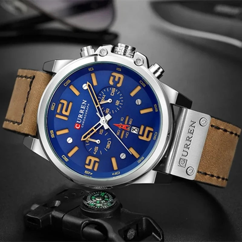 CURREN 8314 Men's Business Leather Strap Quartz Wristwatch, Waterproof Calendar Casual 6-Hand Quartz Watch