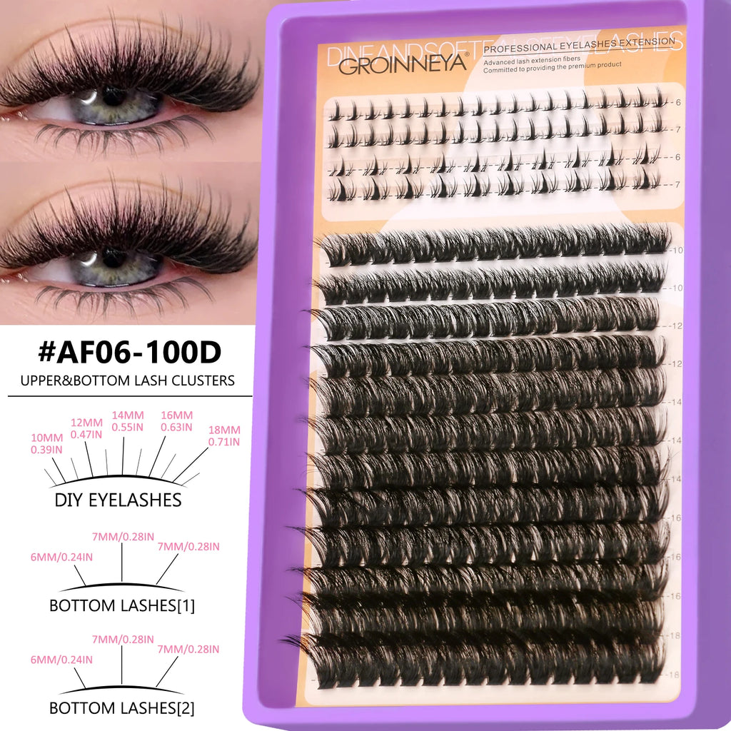 GROINNEYA Manga Lashes Cluster Lashes Natural Eyelash Extension Cluster Natural Volume Individual Lashes Mixed Tray Lashes