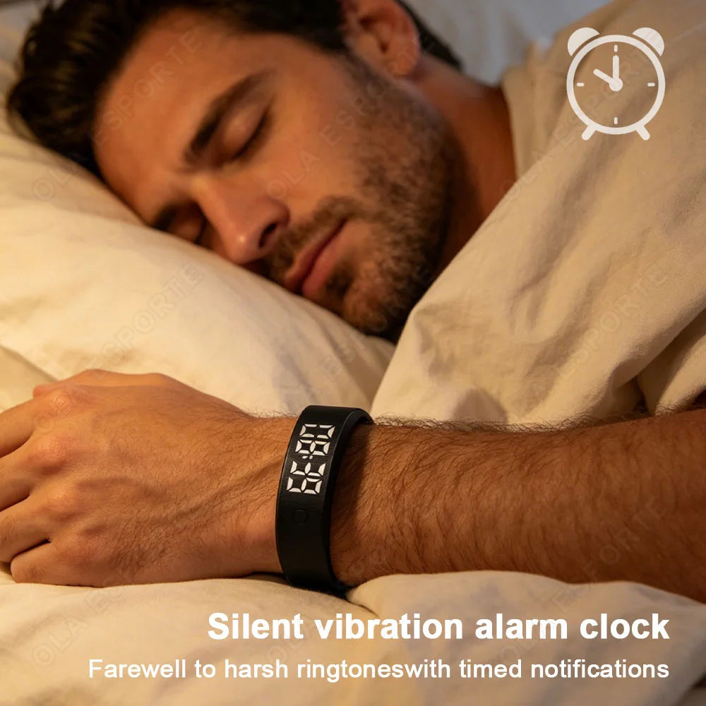 LED Digital Alarm Clock Watch Adjustable Snooze-proof Alarm Bracelet with Running Pedometer IP65 Waterproof Vibrating Alarm F107