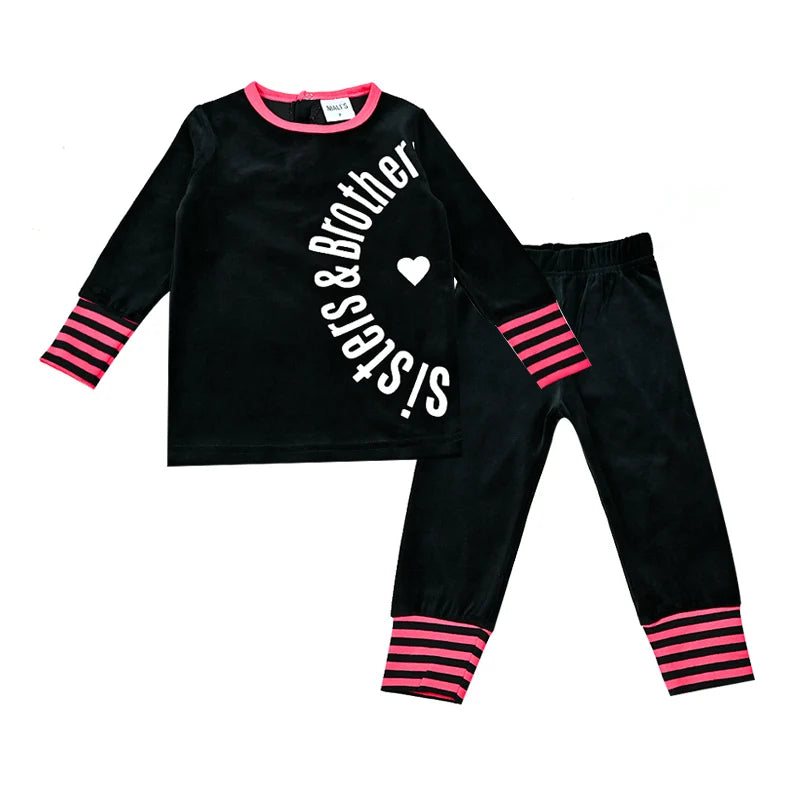 Children's Matching Clothes Set Siblings Black Velour Letters Print Boy And Girl Autumn Winter Comfortable Clothing