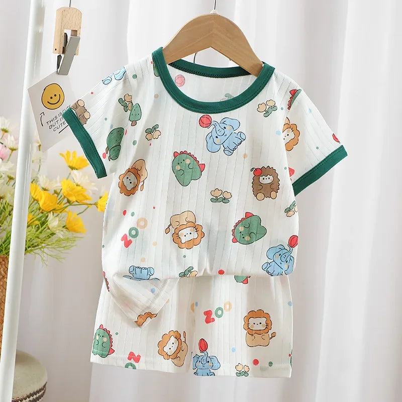 2024 New Summer Children's Clothing Boys Girls Short-sleeved Shorts Suit Baby T-shirt + Pants  Pure Cotton Clothes Set