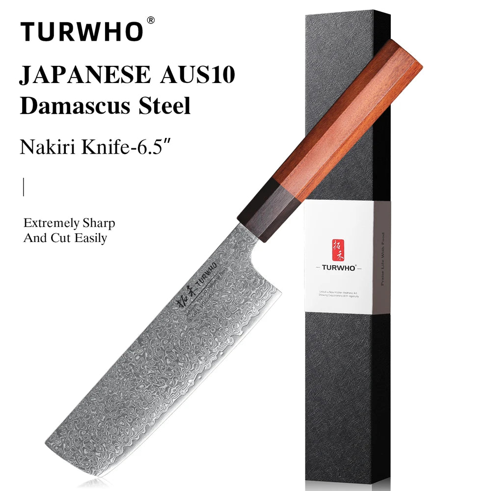 TURWHO Hand Forged Japanese Chef Knife Damascus Steel Kitchen Knives Santoku Sashimi Bread Utility Handmade Blade Cooking Tools