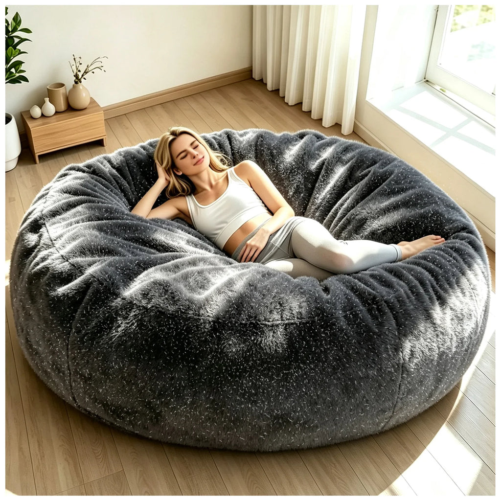 Large Fluffy Shiny Faux Fur Bean Bag Cover Round Lazy Sofa Cover Soft Plush Beanbag Chair Cover For Bedroom Living Room