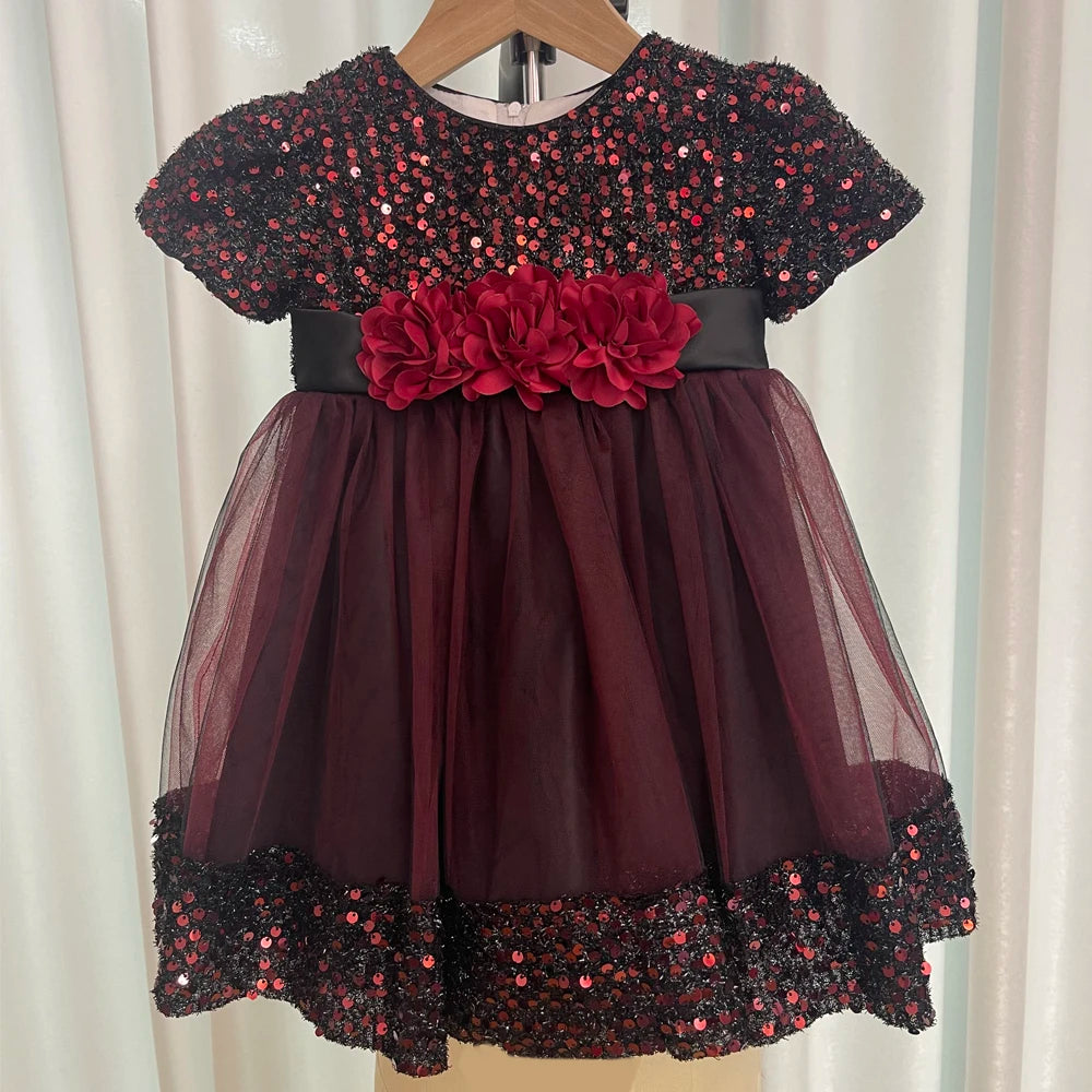 Toddler Baby Sequin Party Dresses Baptism Wedding 1 Year Birthday Bow Princess Dress For Baby Girls Lace Bridemaid Gown Vestidos