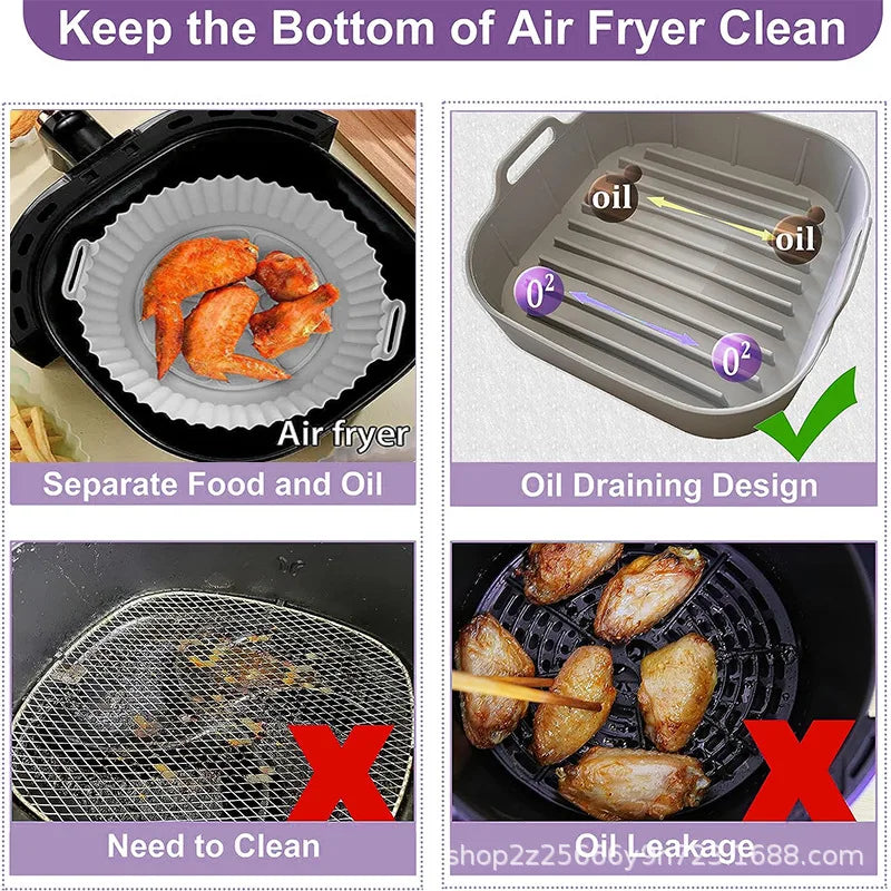 Silicone Air Fryer Liners Pot,Airfryer Basket Cooking Gadgets ,Reusable Baking Tray Non-stick Pizza Pan Oven Kitchen Accessories