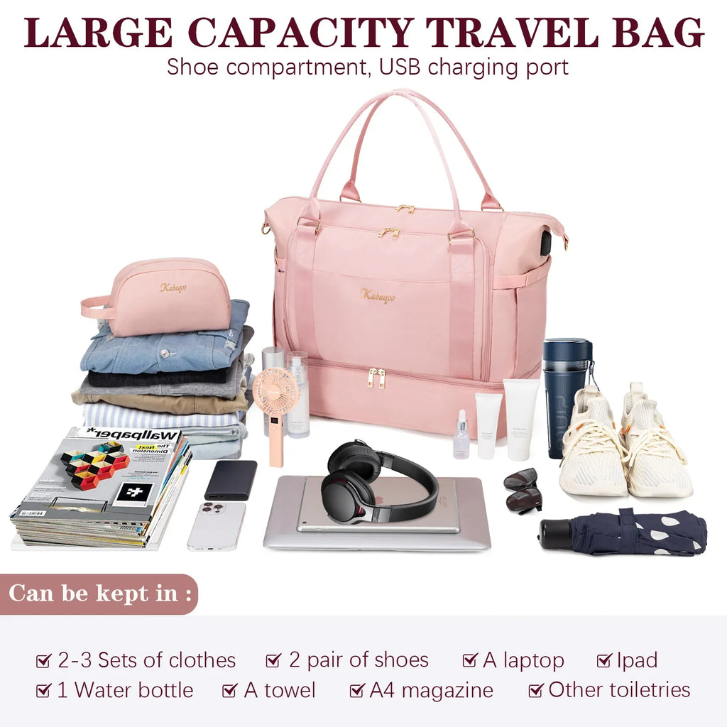 Waterproof Travel Luggage Bag Large Capacity Dry Wet Separation Sports Bag with USB Charging Port Gym Yoga Handbag for Traveling