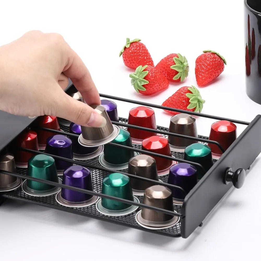 Coffee Pod Drawer Holder Storage Organizer 40 Capacity Pod Capsule Metal Coffee Station for Capsules Home Office Counter